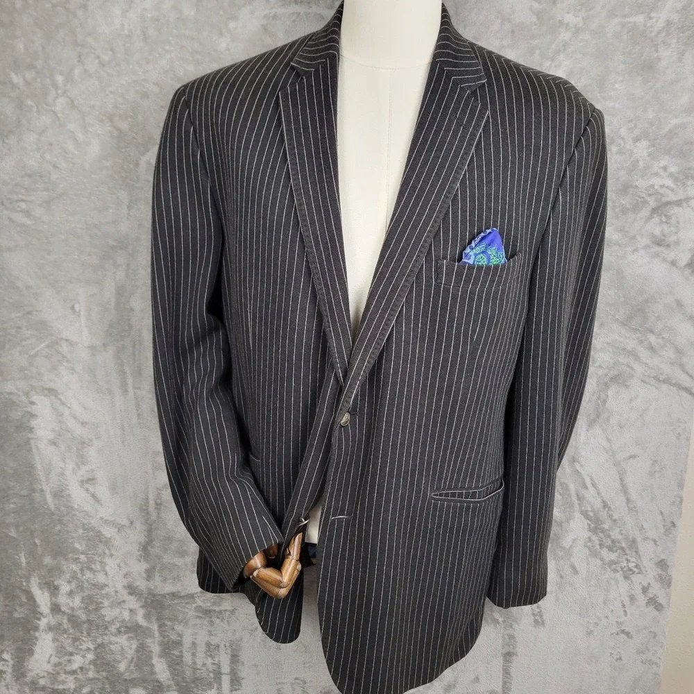Robert Graham Men's Blazer 46R Black Pinstripe Colorful Pictures‎ In Time Lining